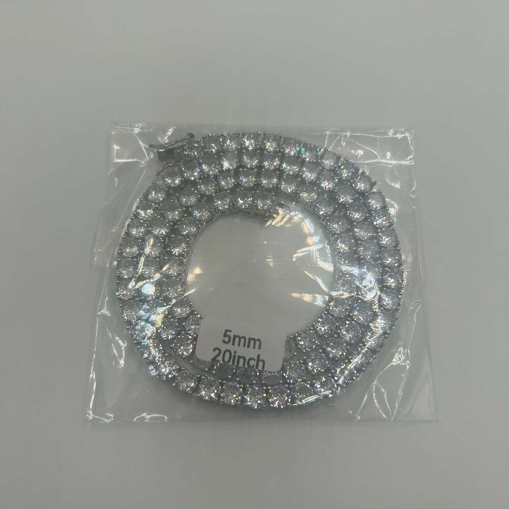 Moissanite Tennis Chain 5mm 20 Inch Silver New VVS1 D No Pass Hyperallergenic